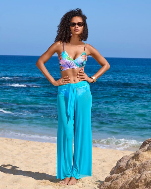 Mesh Tie Waist Coverup Pant Turquoise