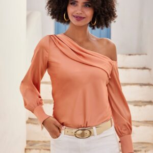 Amelia Shoulder Skimming Charmeuse Blouse Peach