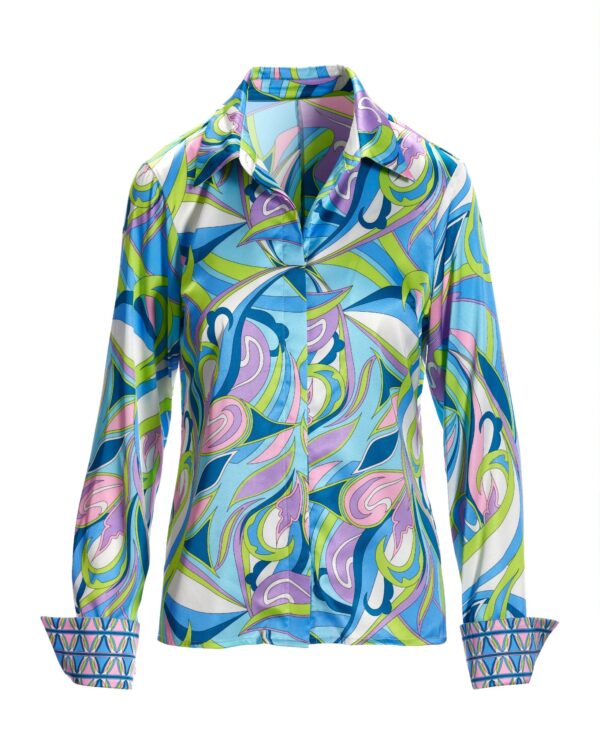 Abigail Abstract Print Sophia Button Up Charmeuse Blouse Multi - Image 2