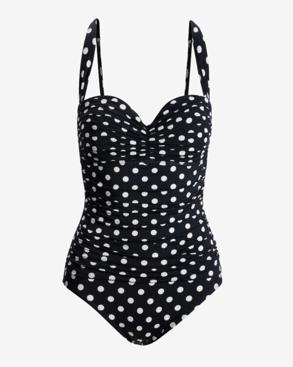 Polka Dot Ruched One Piece Black/White - Image 2