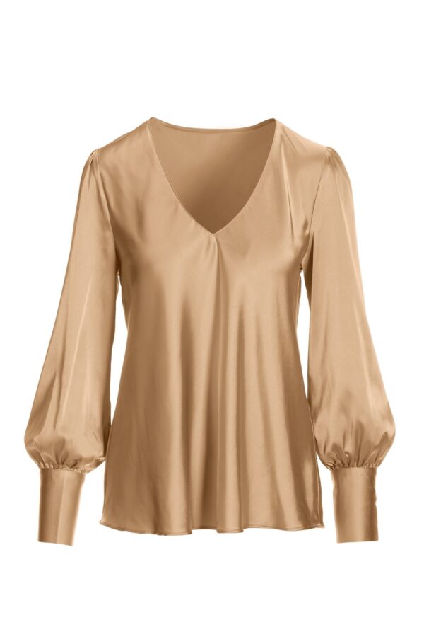 Audrey V Neck Long Sleeve Charmeuse Blouse Champagne - Image 2