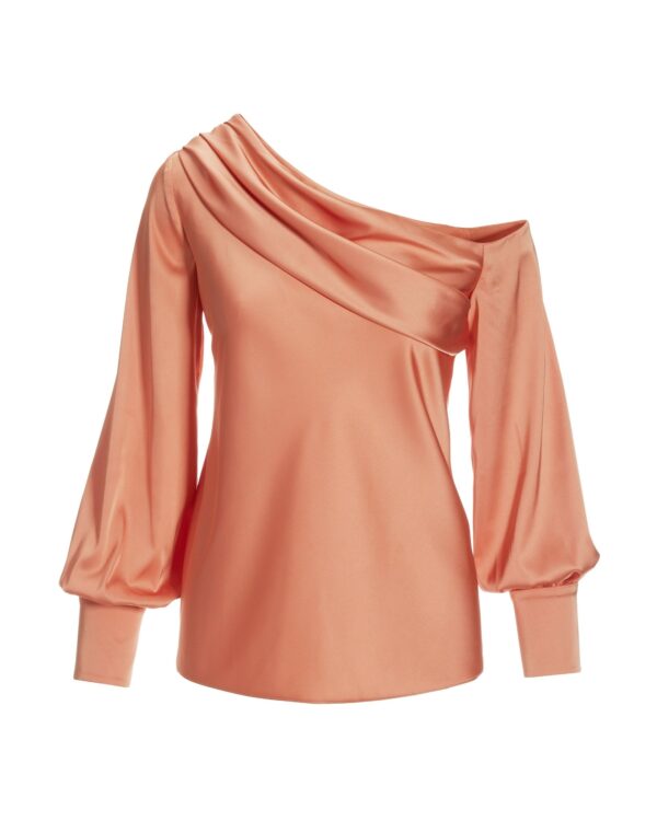 Amelia Shoulder Skimming Charmeuse Blouse Peach - Image 2