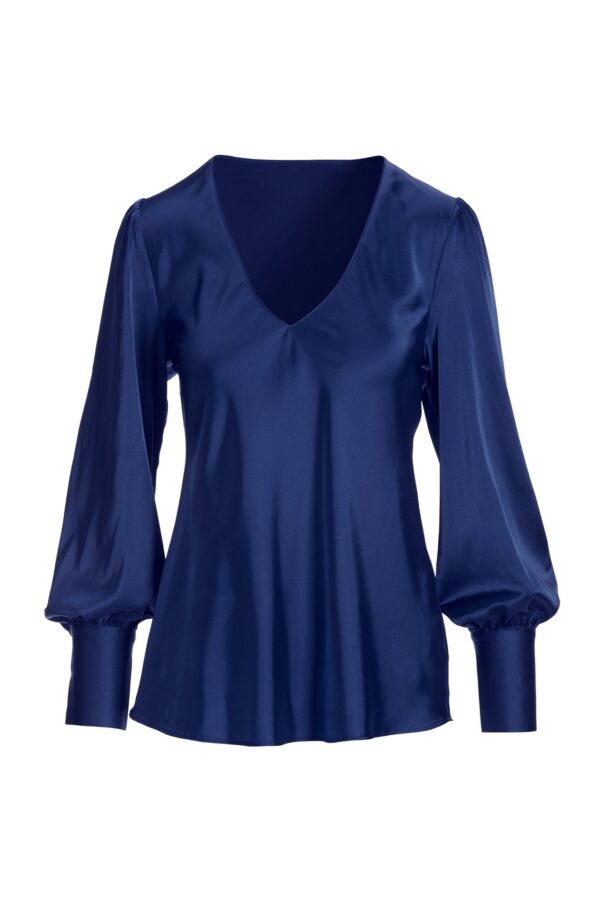Audrey V Neck Long Sleeve Charmeuse Blouse Navy - Image 2